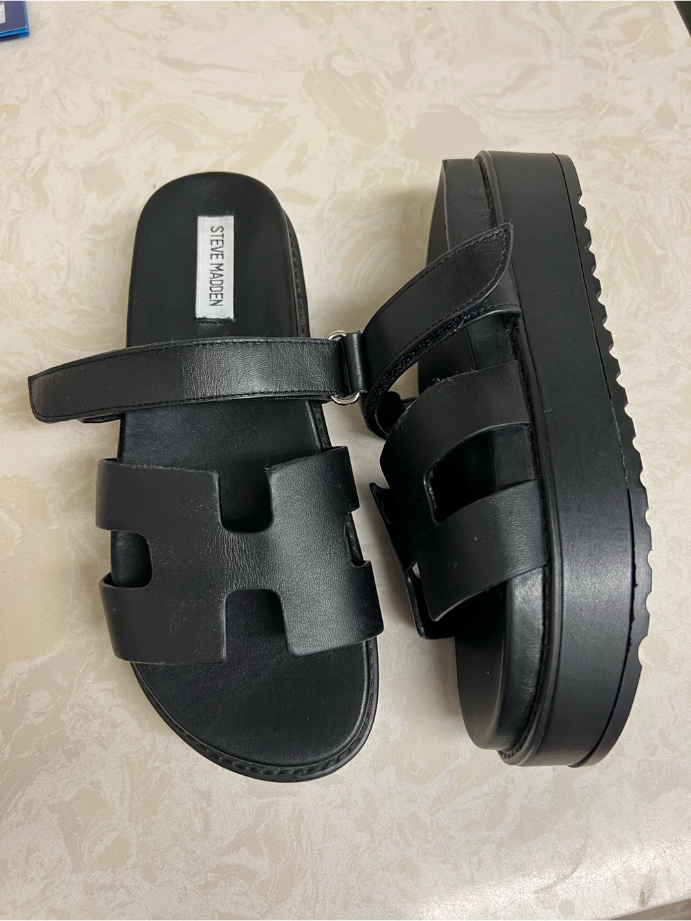 Steve Madden Black Platform Slide Sandals for Women - Picture 14 of 15